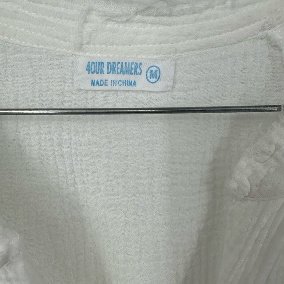 4our Dreamers Cotton Button Down Casual Shirt White Pocket Lightweight Medium - Picture 2 of 6